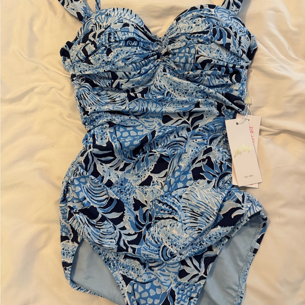 Lilly Pulitzer Blue One Piece Swimsuit with Ruched Detailing